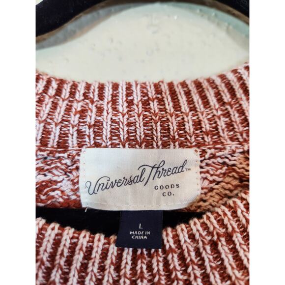Universal Thread Red Rust White Chunky Crew Long Sleeve Pullover‎ Sweater Size L - Picture 3 of 6